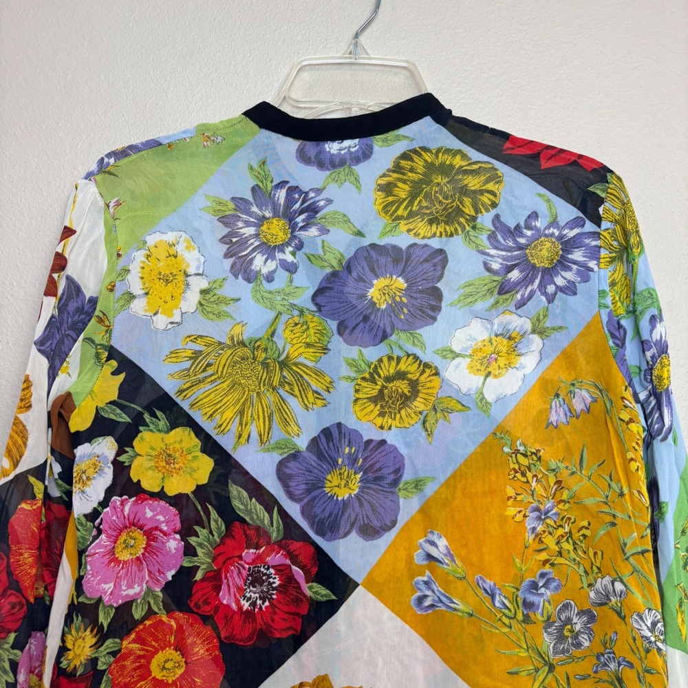 Vintage 90s Patchwork Floral Blouse Sheer Button Top Womens Small S Cottage Boho - Picture 10 of 16